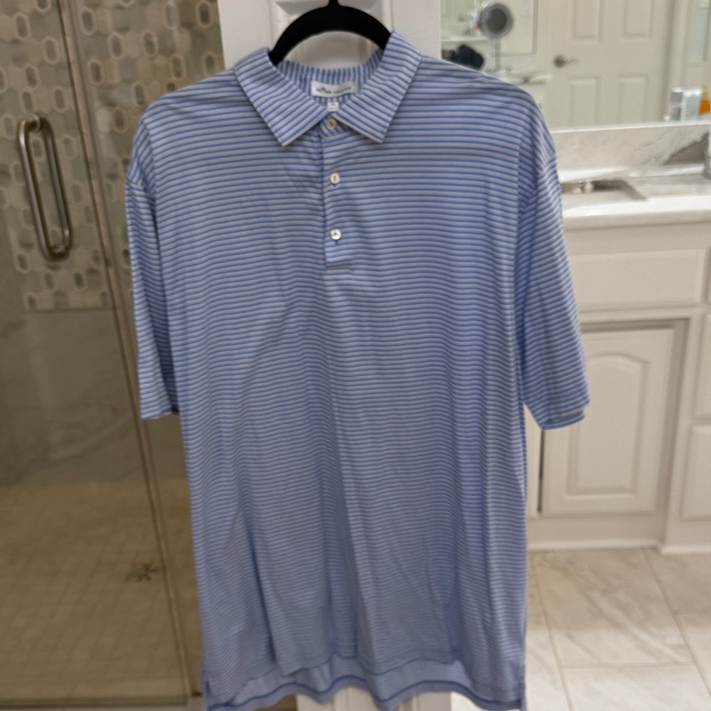 Peter Millar XL Light Blue and Gray  Striped Polo Shirt
